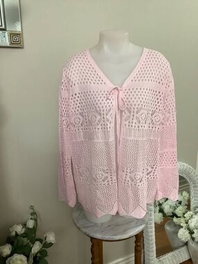 NWT SHEIN pink crochet cardigan